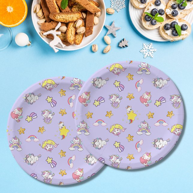 Unicorn Rainbow Star Light Purple Themed Paper Plate (Creator Uploaded)