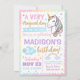 Unicorn Rainbow Stars Jote Anniversaire Invitation
