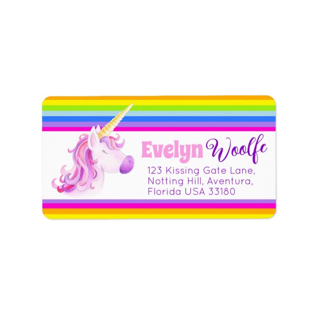 Unicorn rainbow stripes address labels (Front)