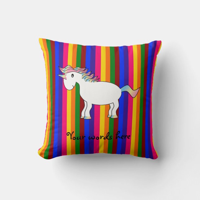 Unicorn rainbow stripes throw pillow (Front)