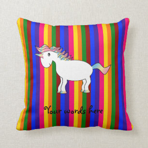 Unicorn rainbow stripes throw pillow