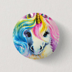 Unicorn Rainbow Watercolor 1 Inch Round Button