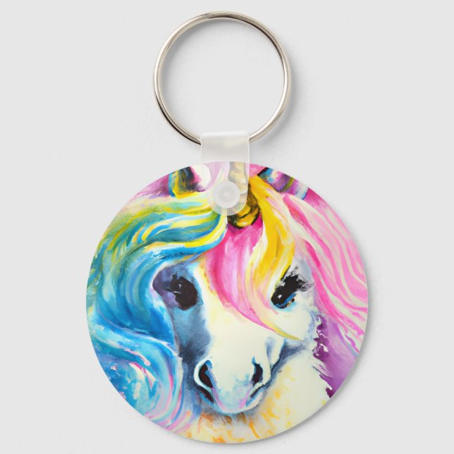 Unicorn Rainbow Watercolor Keychain (Front)