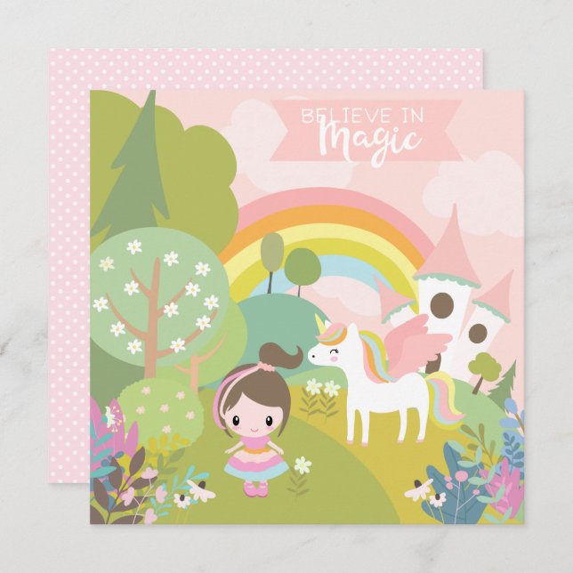 Unicorn Rainbow with Girl and Fantasy Castle (Front/Back)