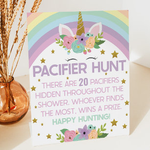Unicorn Rainbows Pacifier Hunt Baby Shower Game Pedestal Sign