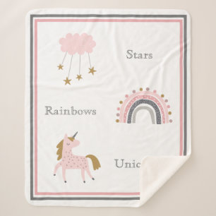 Unicorn Rainbows Pink Boho Pattern Sherpa Blanket