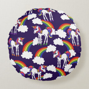Unicorn Rainbows Round Pillow