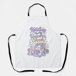 Unicorn Reading in My Unicorn Corner Cute Pastel T Apron