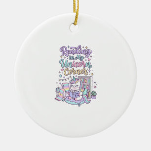 Unicorn Reading in My Unicorn Corner Cute Pastel T Ceramic Ornament