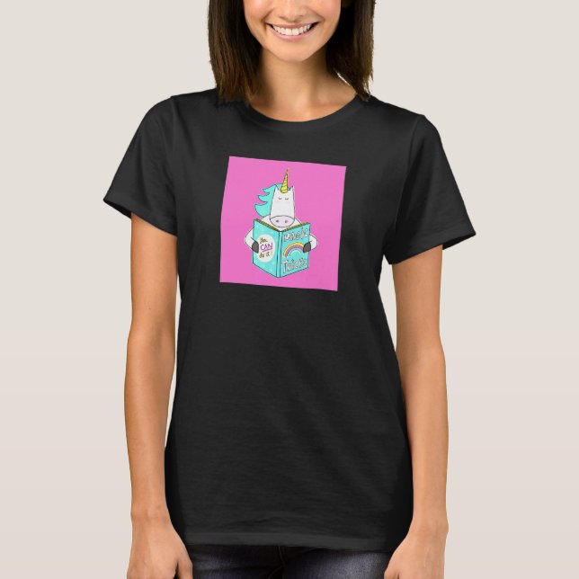Unicorn Reading Magic Tricks Book  Cute Humour Pin T-Shirt (Front)