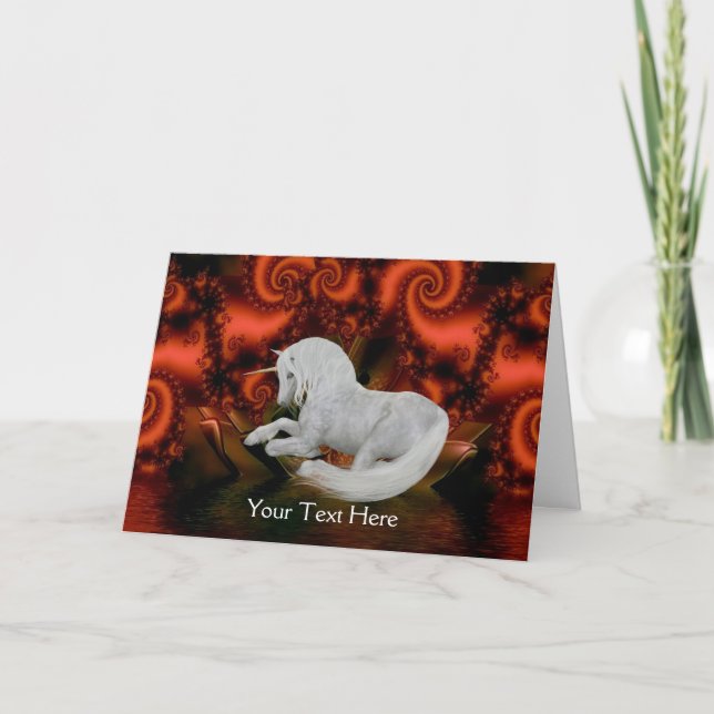 Unicorn Red Fractals Fantasy Art Photo Card (Front)