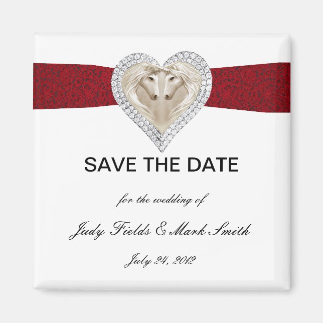 Unicorn Red Lace Save The Date Magnet (Front)
