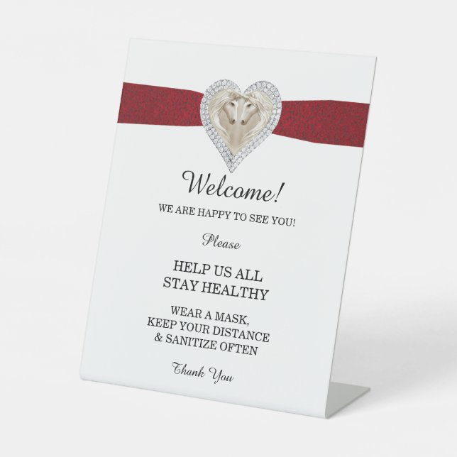 Unicorn Red Lace Wedding Safety  Pedestal Sign (Front)