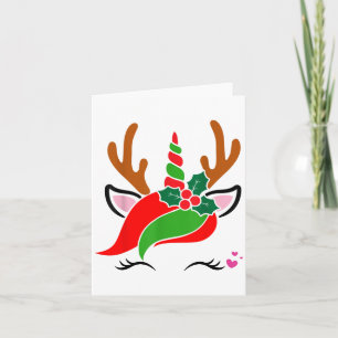 Unicorn Reindeer Face Cute Christmas Funny  Card