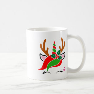 Unicorn Reindeer Face Cute Christmas Funny Coffee Mug