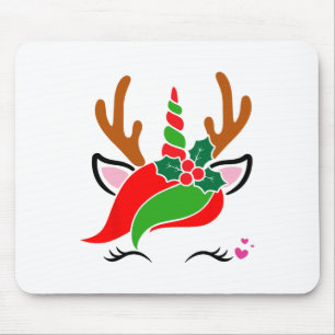 Unicorn Reindeer Face Cute Christmas Funny Mouse Pad