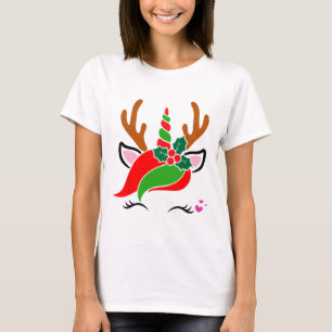 Unicorn Reindeer Face Cute Christmas Funny T-Shirt