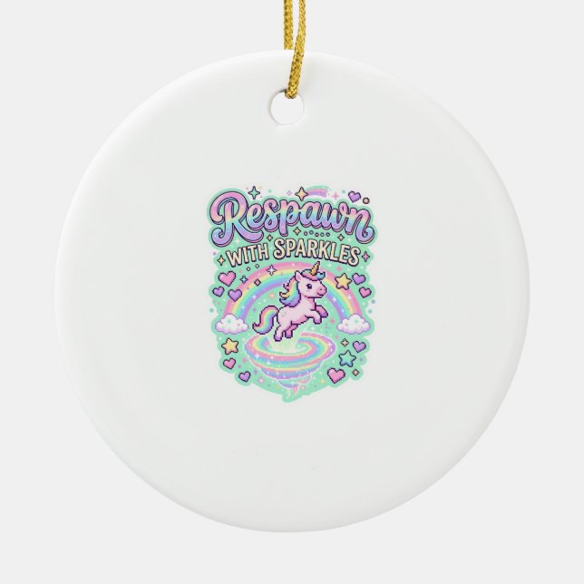 Unicorn Respawn with Sparkles Premium Vector Stick Ceramic Ornament (Front)