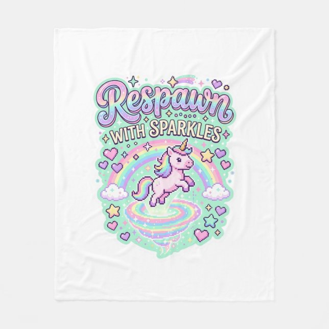 Unicorn Respawn with Sparkles Premium Vector Stick Fleece Blanket (Front)