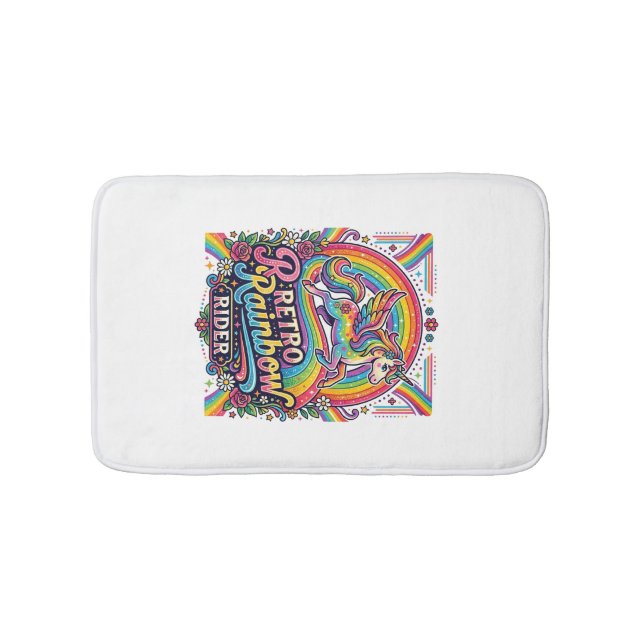 Unicorn Retro Rainbow Rider Bath Mat (Front)
