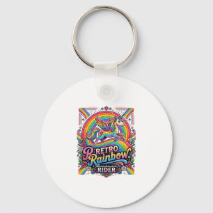 Unicorn Retro Rainbow Rider Keychain
