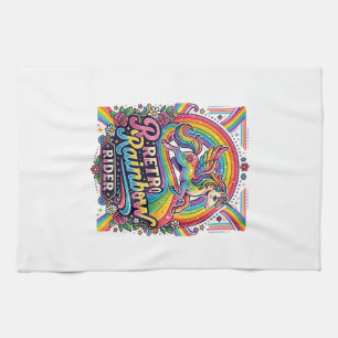 Unicorn Retro Rainbow Rider Kitchen Towel