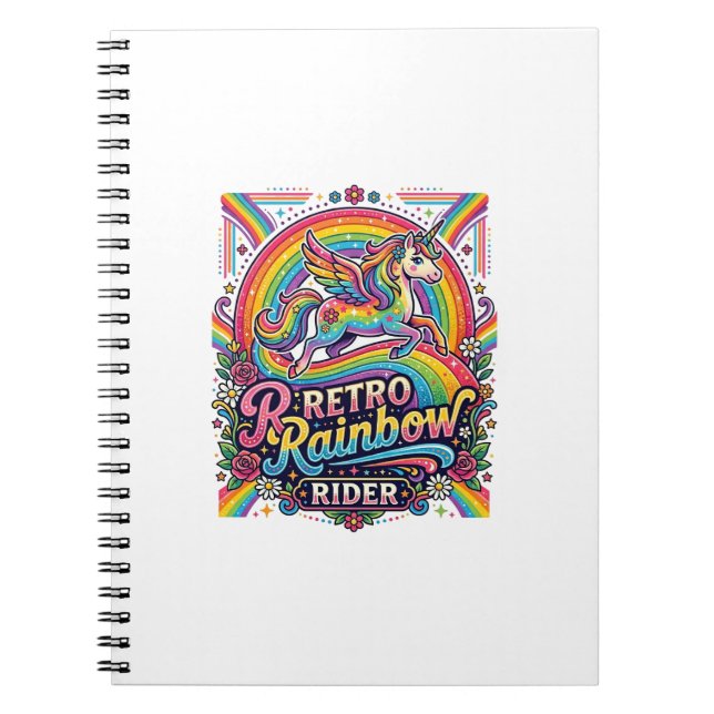Unicorn Retro Rainbow Rider Notebook (Front)