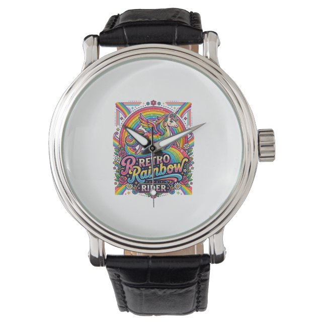 Unicorn Retro Rainbow Rider Watch (Front)