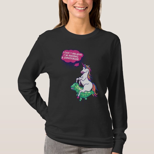 Unicorn Rides Dinosaur Fun T-Shirt (Front)