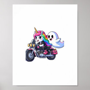 Unicorn Riding A Motorcycle Boys Women Kids Adults Poster
