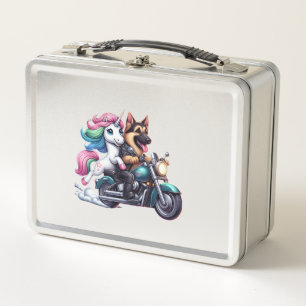 Unicorn Riding A Motorcycle Girls Women Kids Germa Metal Lunch Box
