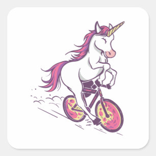 UNICORN RIDING BIKE SQUARE STICKER