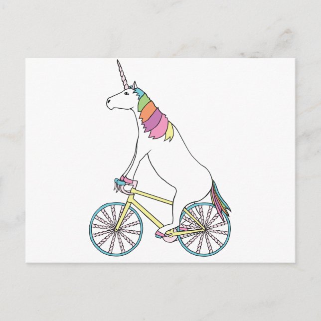 Unicorn Riding Bike W/ Unicorn Horn Spoked Wheels Postcard (Front)