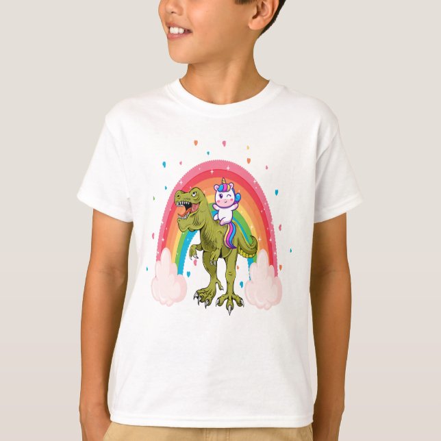 Unicorn Riding Dinosaur Boy T-Shirt (Front)