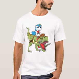 Unicorn Riding Dinosaur Kids Boys Girls Cowboy T-R T-Shirt
