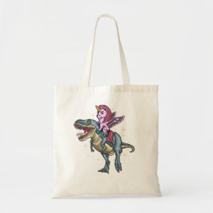 Unicorn Riding Dinosaur T Rex Tote Bag
