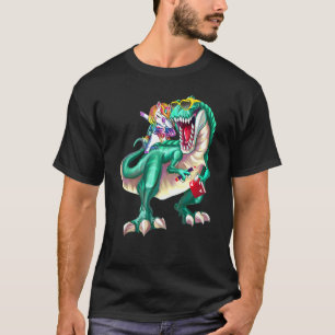 Unicorn Riding Dinosaur Wearing Sunglasses School T-Shirt