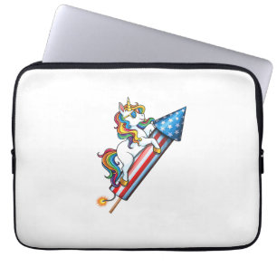 Unicorn Riding Fireworks American USA Flag 4th of Laptop Sleeve