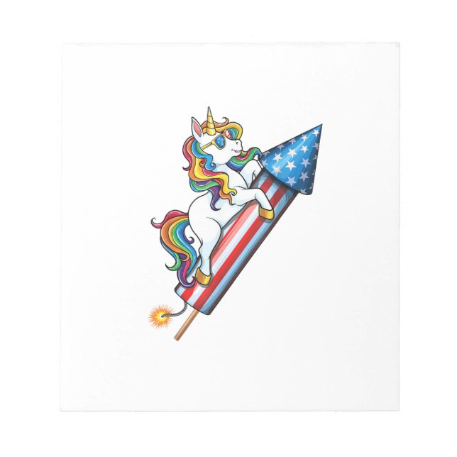 Unicorn Riding Fireworks American USA Flag 4th of  Notepad (Front)