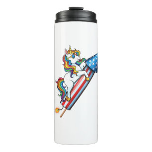 Unicorn Riding Fireworks American USA Flag 4th of Thermal Tumbler