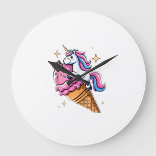 Unicorn Riding Ice Cream Men Women Kids Boys Girls Large Clock