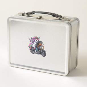 Unicorn Riding Motorcycle Girls Women Kids Yorkshi Metal Lunch Box
