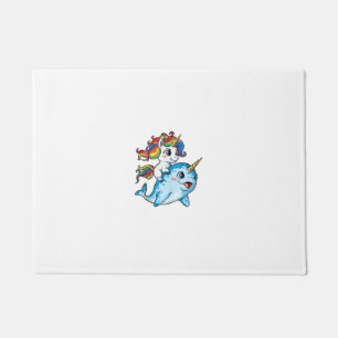 Unicorn Riding Narwhal Funny Women Rainbow Unicorn Doormat