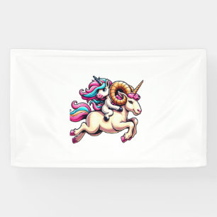 Unicorn Riding Ram Boys Girls Men Women Kids Rainb Banner