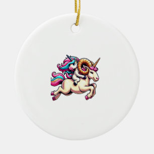Unicorn Riding Ram Boys Girls Men Women Kids Rainb Ceramic Ornament
