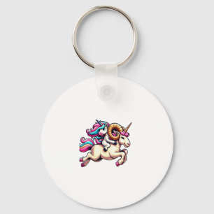 Unicorn Riding Ram Boys Girls Men Women Kids Rainb Keychain