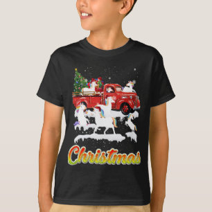 Unicorn Riding Red Truck Xmas Merry Christmas T-Shirt