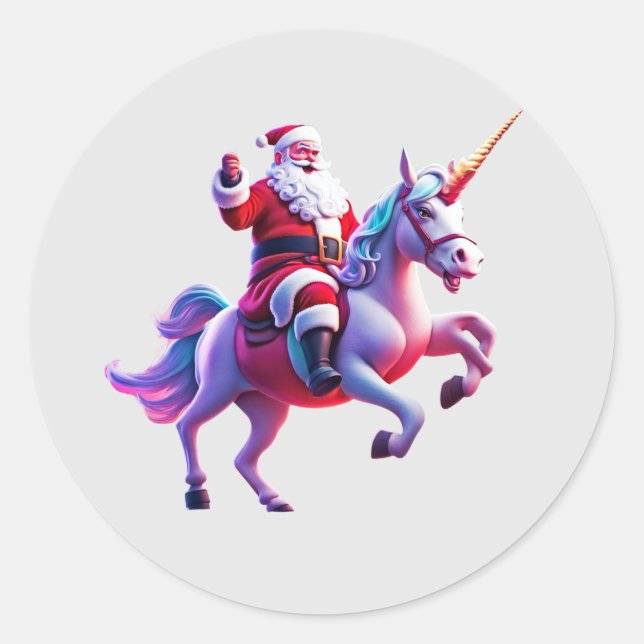 Unicorn Riding Santa Classic Round Sticker (Front)
