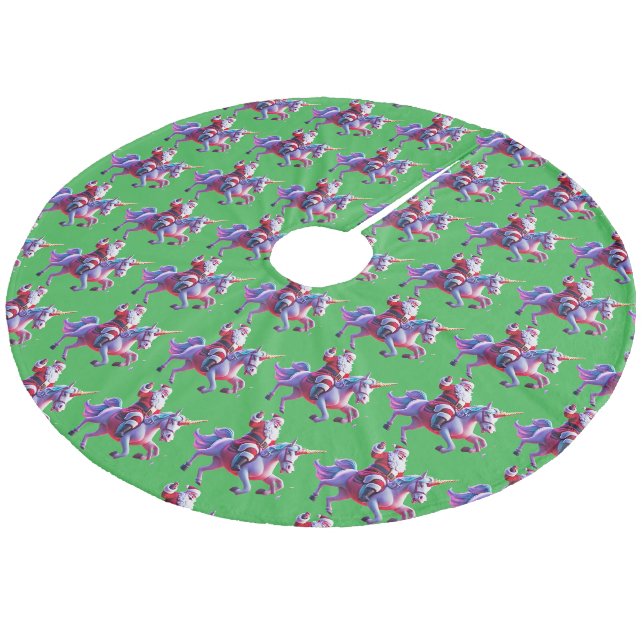 Unicorn Riding Santa Fleece Tree Skirt (Angled)
