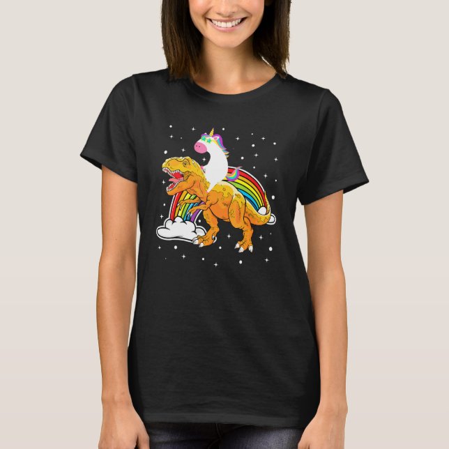 Unicorn Riding T Rex Dinosaur Boys Girls Kids Men  T-Shirt (Front)